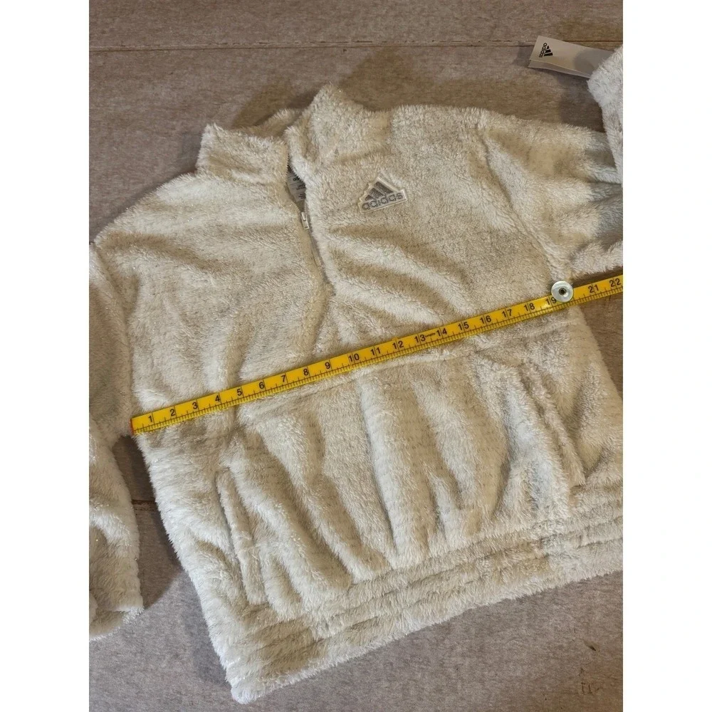 Adidas Sherpa Quarter Zip Girls XL‎ 18 Cream Sparkle NWT Fleece Cozy Neutral